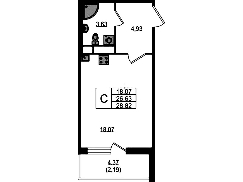Квартира студия 28.82 м², 7/12 эт., ЖК «UP! Квартал Воронцовский»